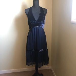 Dress Blue Halter Velvet Silk Holiday Cocktail
